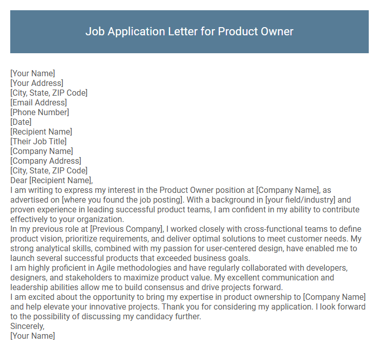 Job Application Letter for Product Owner