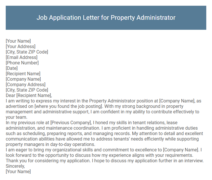 Job Application Letter for Property Administrator