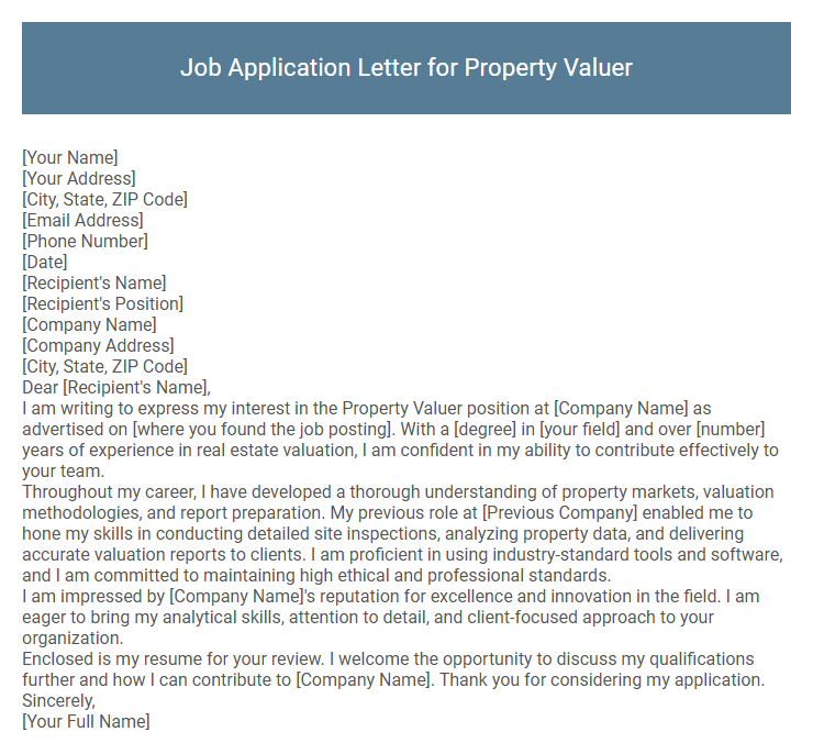 Job Application Letter for Property Valuer
