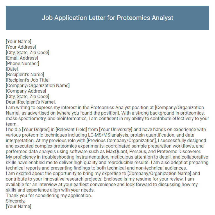 Job Application Letter for Proteomics Analyst