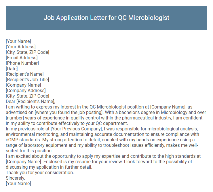 Job Application Letter for QC Microbiologist