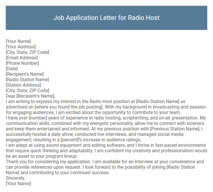 Job Application Letter for Radio Host