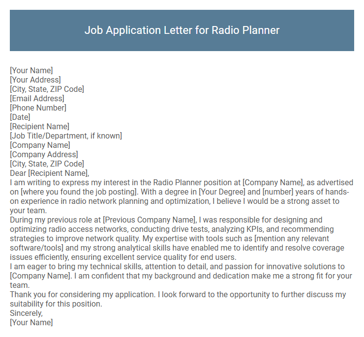 Job Application Letter for Radio Planner