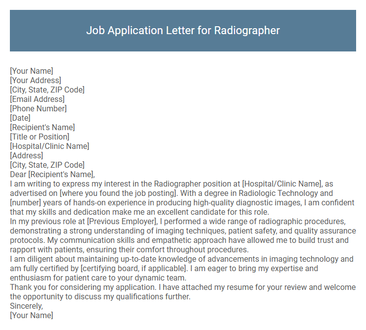 Job Application Letter for Radiographer