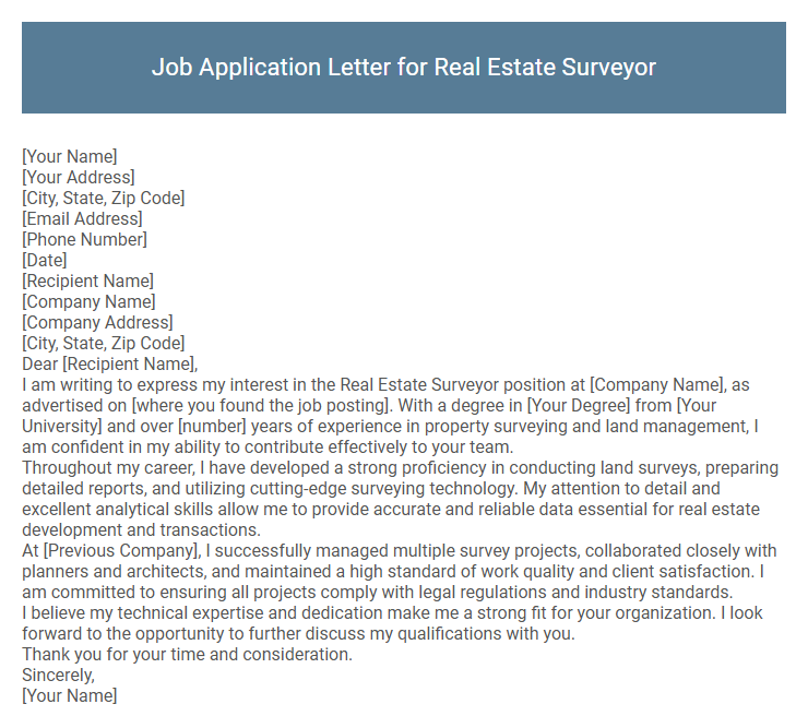Job Application Letter for Real Estate Surveyor