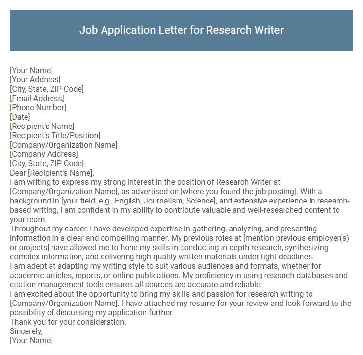 Job Application Letter for Research Writer