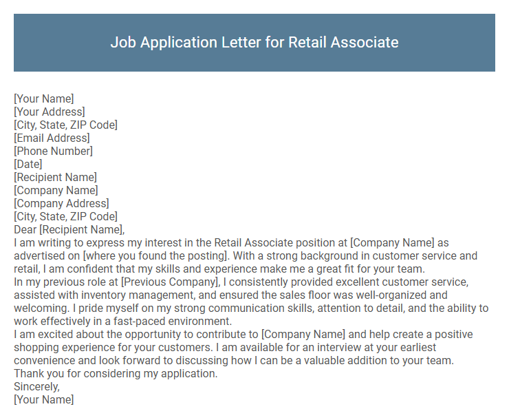 Job Application Letter for Retail Associate