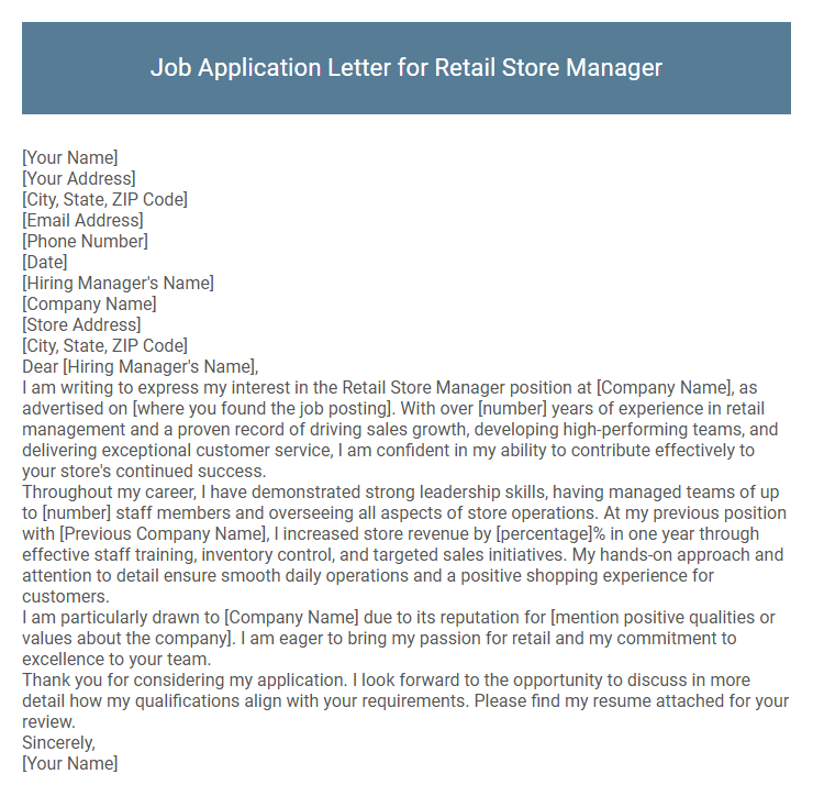 Job Application Letter for Retail Store Manager