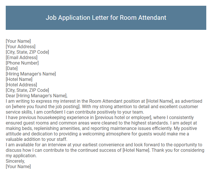 Job Application Letter for Room Attendant