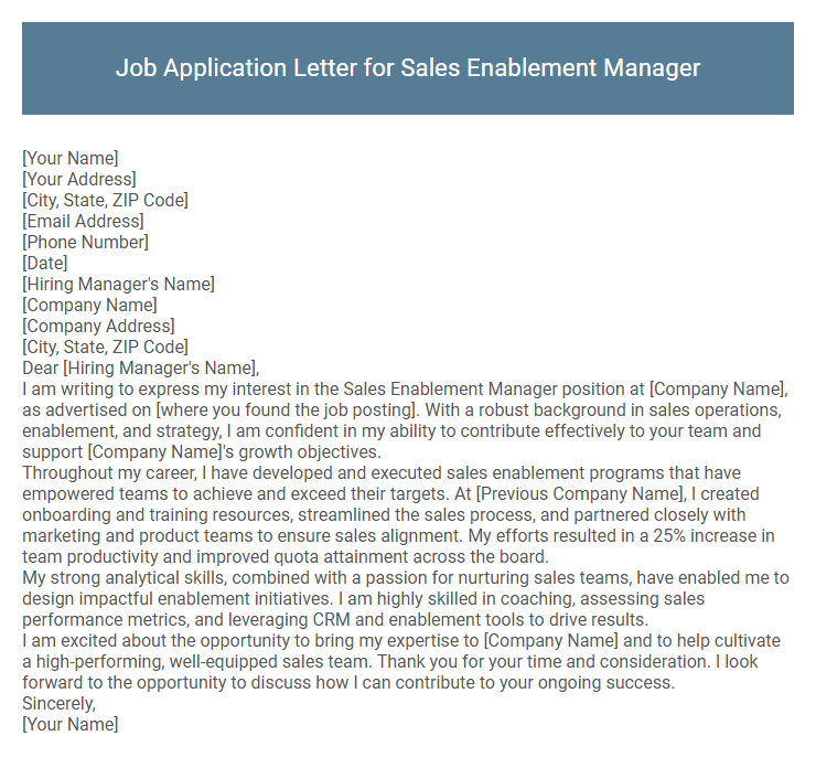 Job Application Letter for Sales Enablement Manager