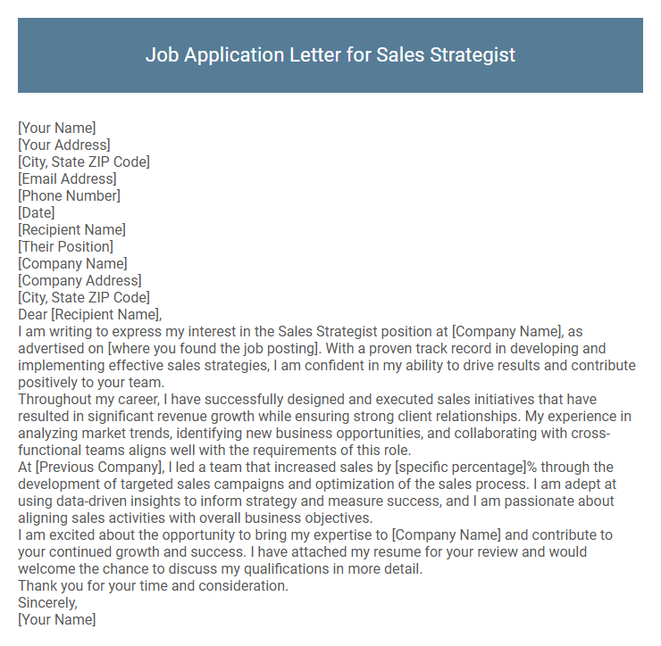Job Application Letter for Sales Strategist