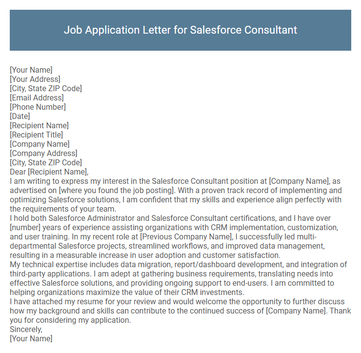 Job Application Letter for Salesforce Consultant