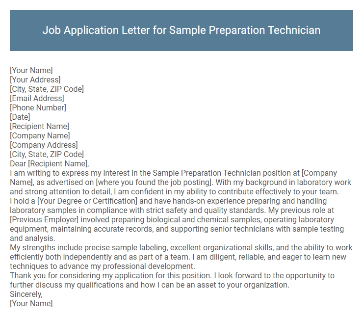 Job Application Letter for Sample Preparation Technician