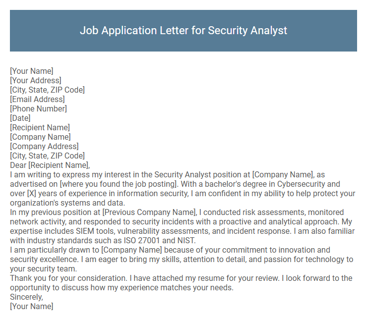 Job Application Letter for Security Analyst