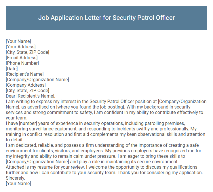 Job Application Letter for Security Patrol Officer