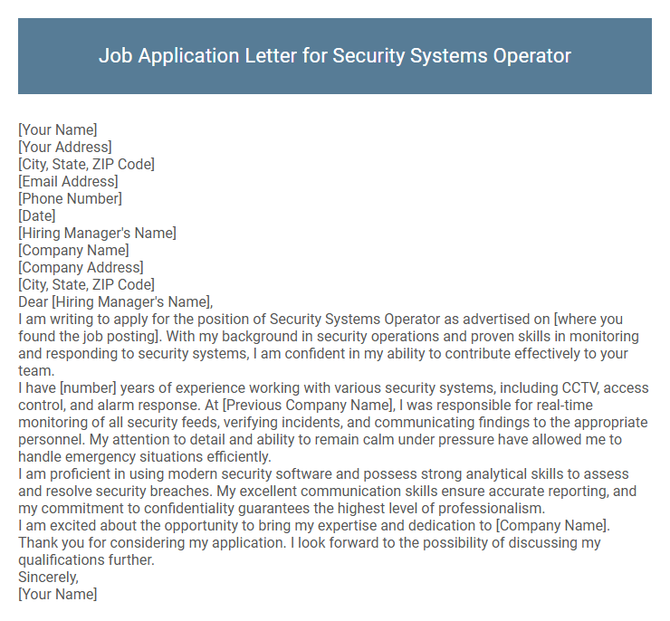Job Application Letter for Security Systems Operator