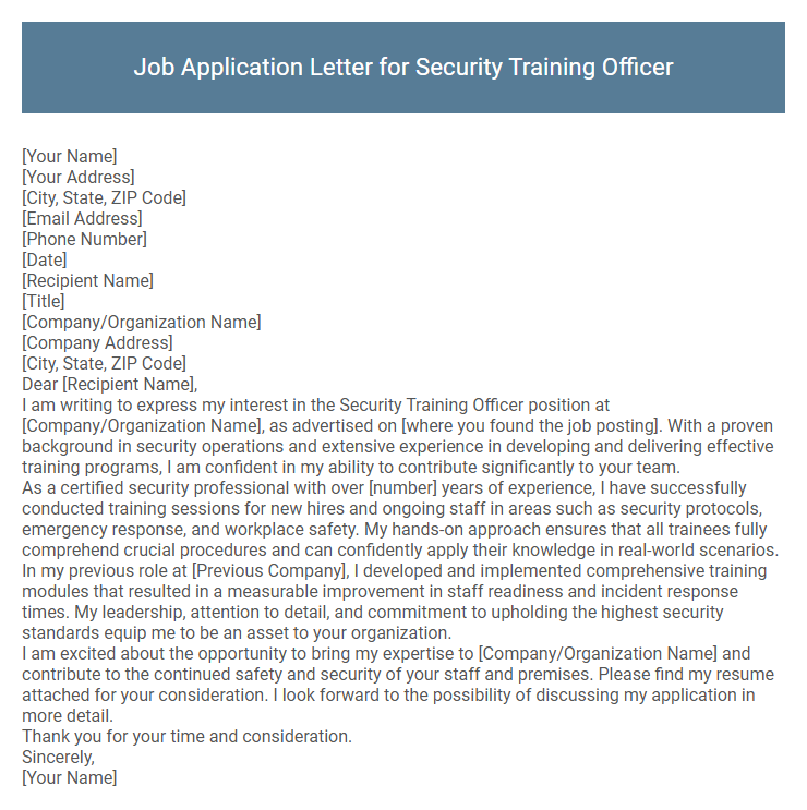 Job Application Letter for Security Training Officer