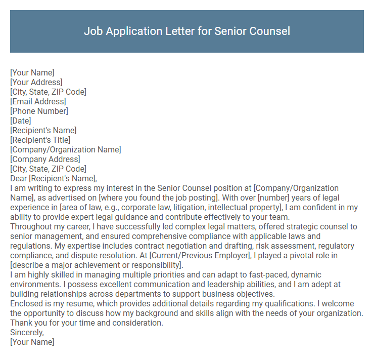 Job Application Letter for Senior Counsel