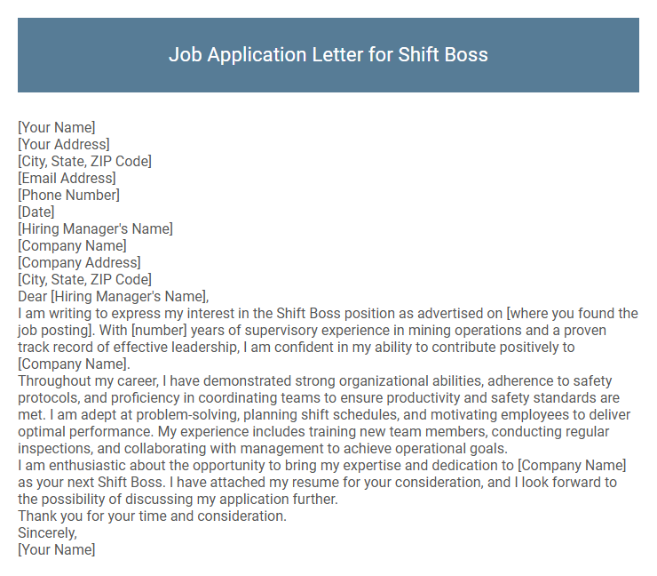 Job Application Letter for Shift Boss