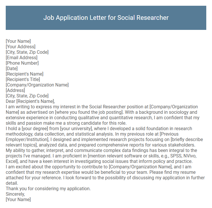 Job Application Letter for Social Researcher