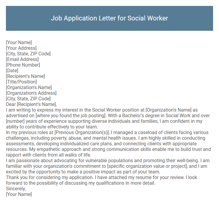 Job Application Letter for Social Worker
