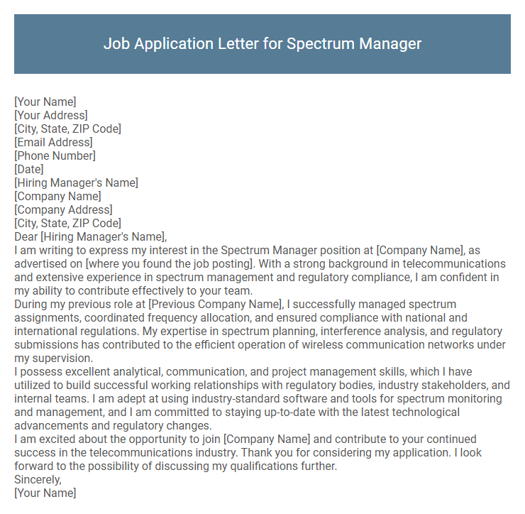 Job Application Letter for Spectrum Manager