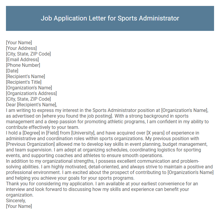 Job Application Letter for Sports Administrator