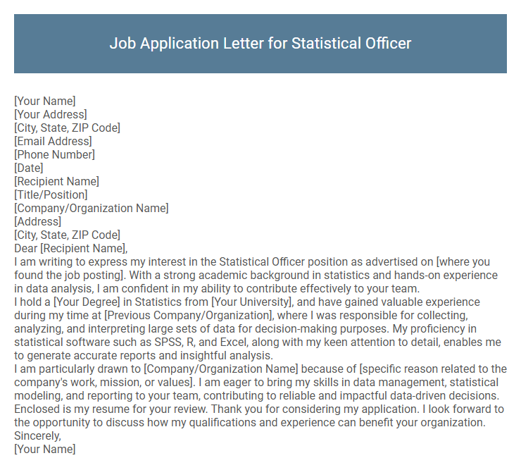 Job Application Letter for Statistical Officer