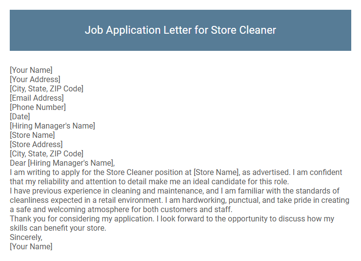 Job Application Letter for Store Cleaner
