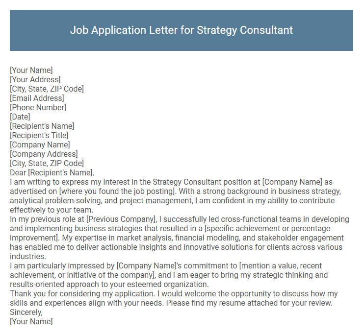 Job Application Letter for Strategy Consultant