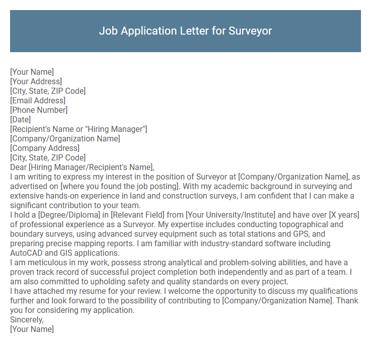 Job Application Letter for Surveyor