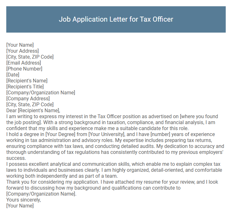 Job Application Letter for Tax Officer