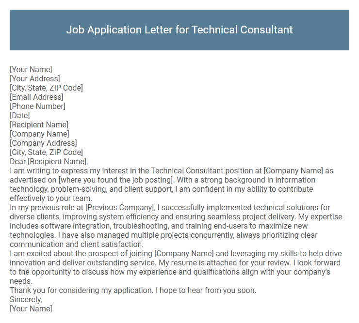 Job Application Letter for Technical Consultant