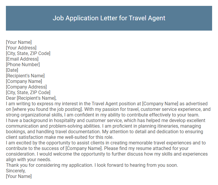 Job Application Letter for Travel Agent