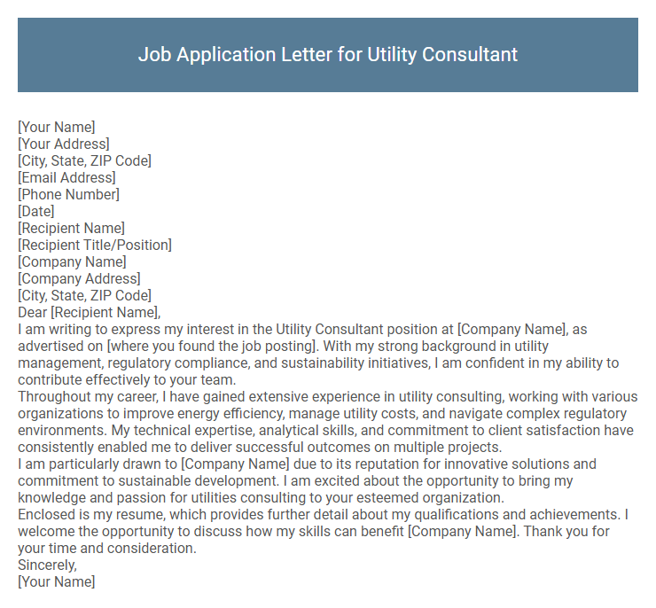 Job Application Letter for Utility Consultant
