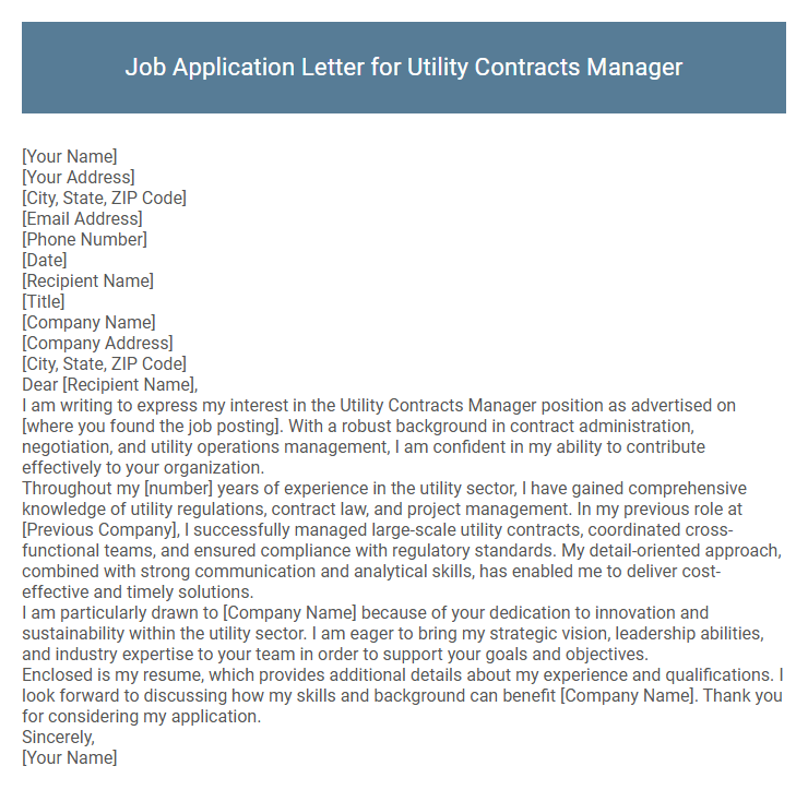 Job Application Letter for Utility Contracts Manager