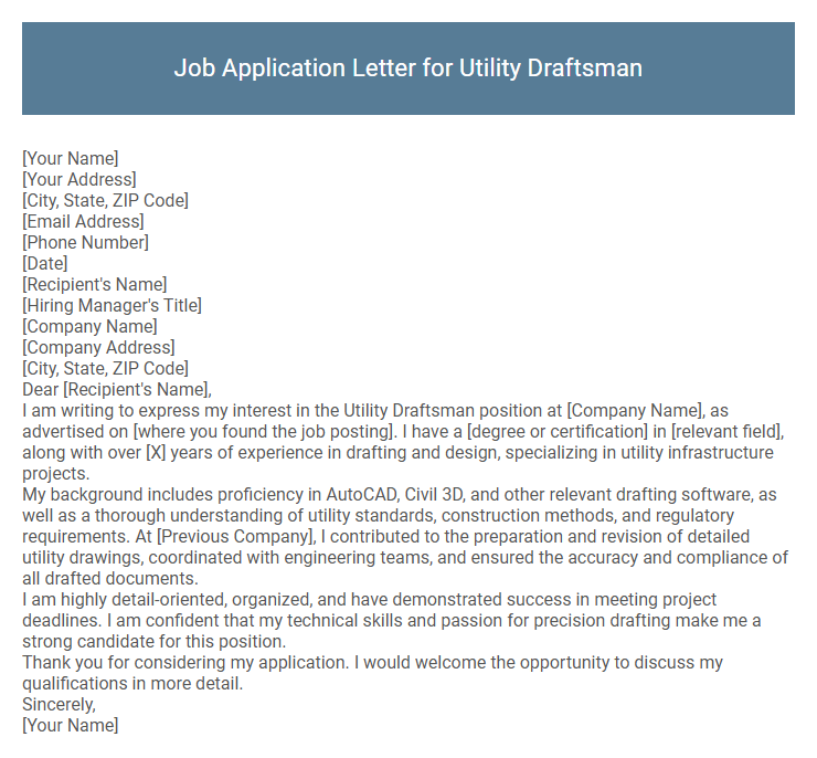 Job Application Letter for Utility Draftsman