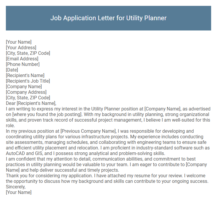 Job Application Letter for Utility Planner