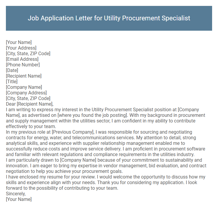 Job Application Letter for Utility Procurement Specialist