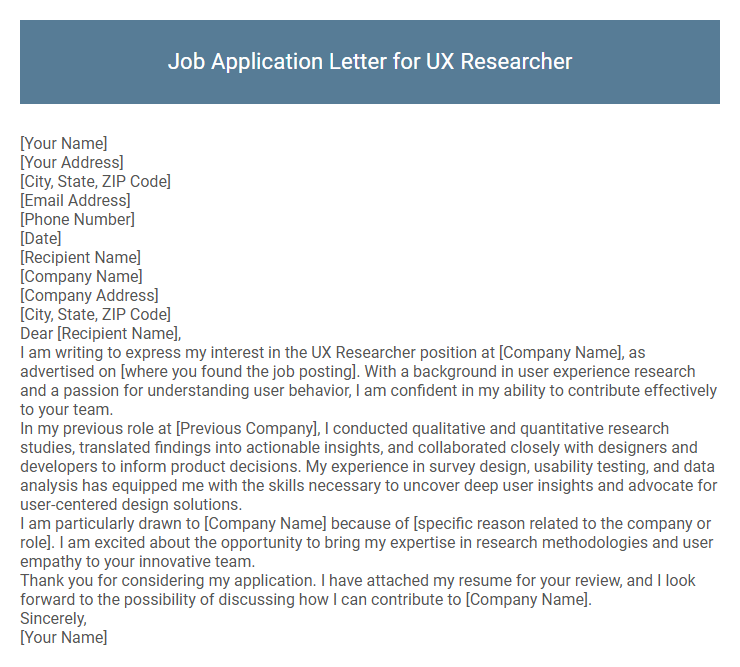 Job Application Letter for UX Researcher