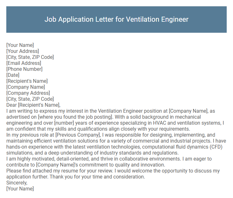 Job Application Letter for Ventilation Engineer
