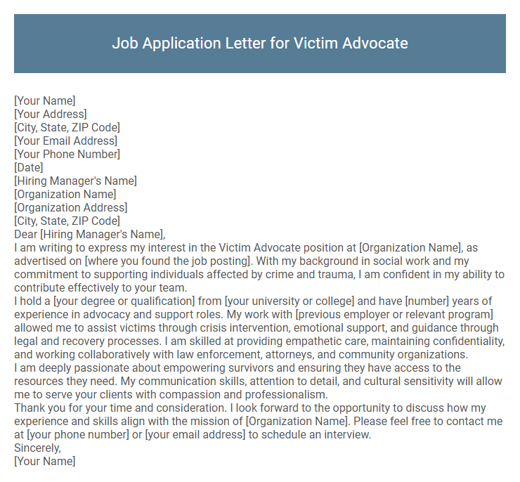 Job Application Letter for Victim Advocate