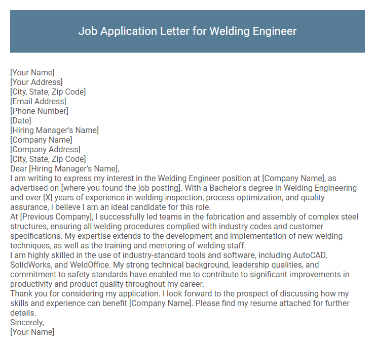Job Application Letter for Welding Engineer