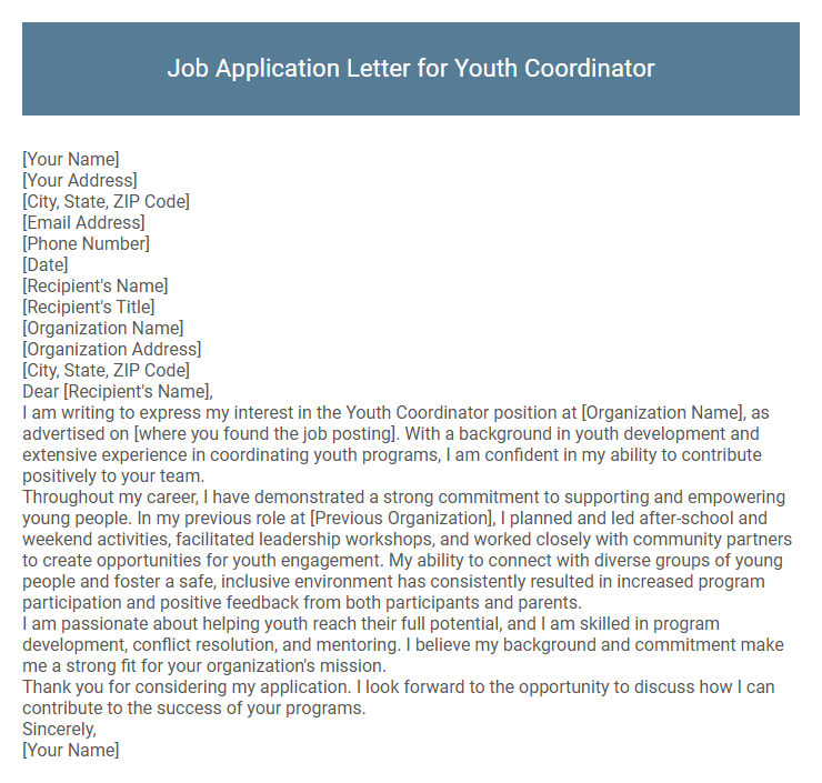 Job Application Letter for Youth Coordinator