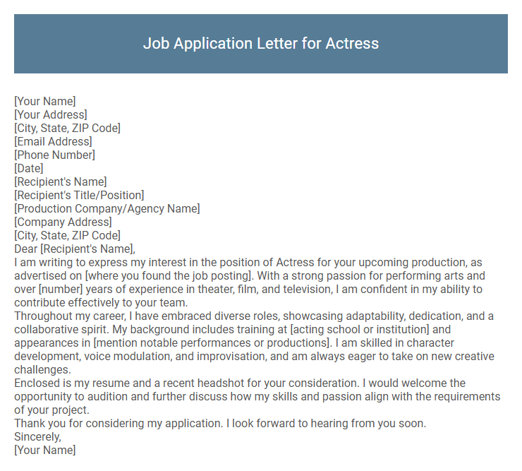 Job Application Letter for Actress