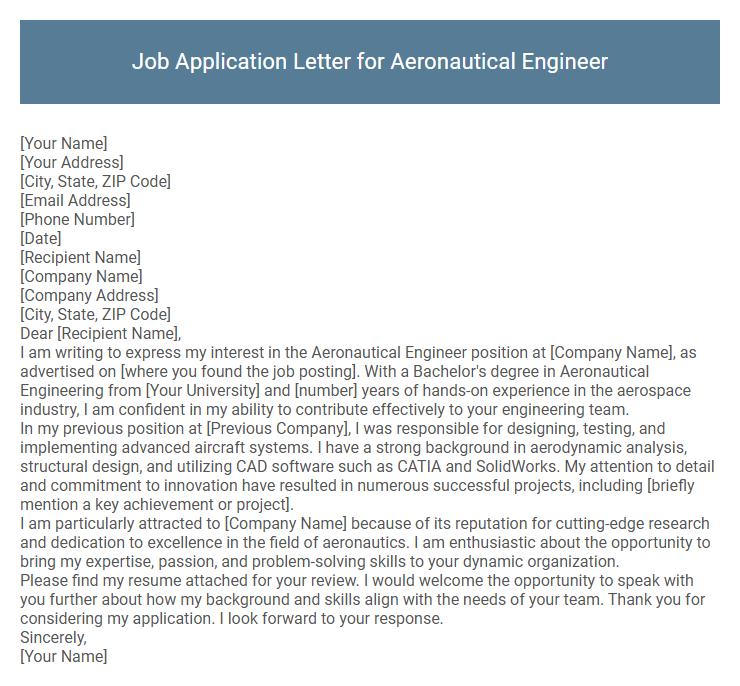 Job Application Letter for Aeronautical Engineer