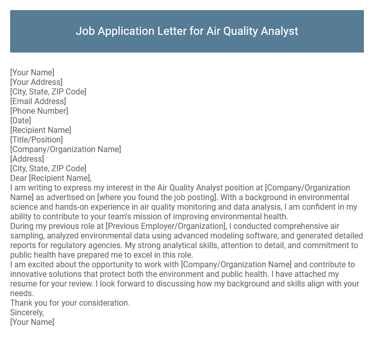 Job Application Letter for Air Quality Analyst