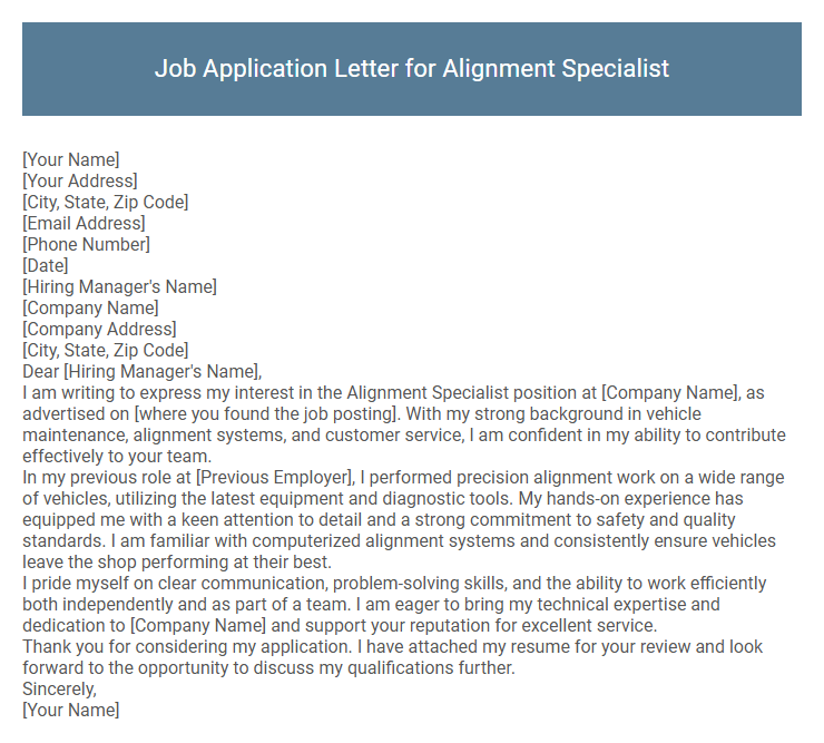 Job Application Letter for Alignment Specialist