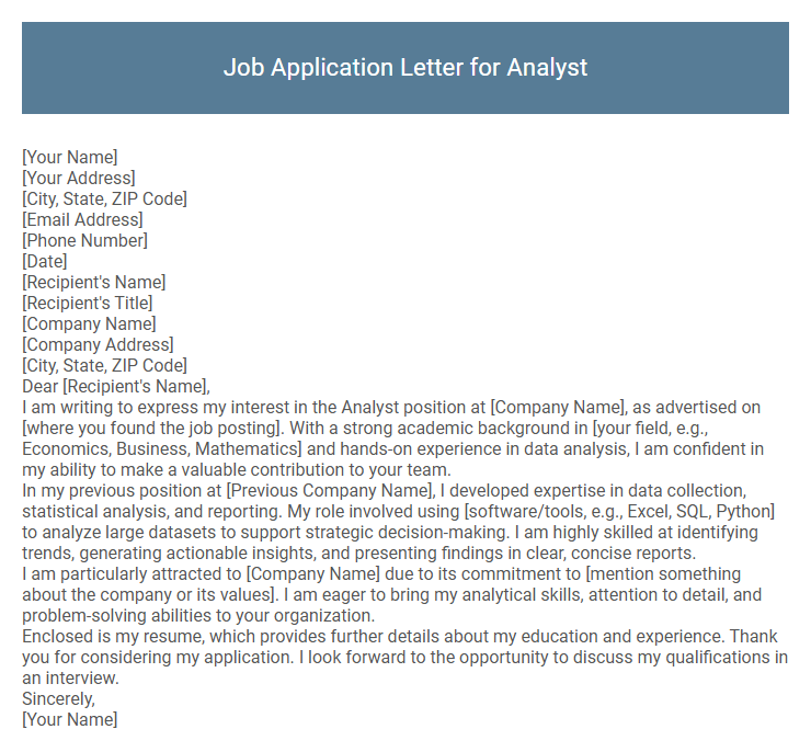 Job Application Letter for Analyst