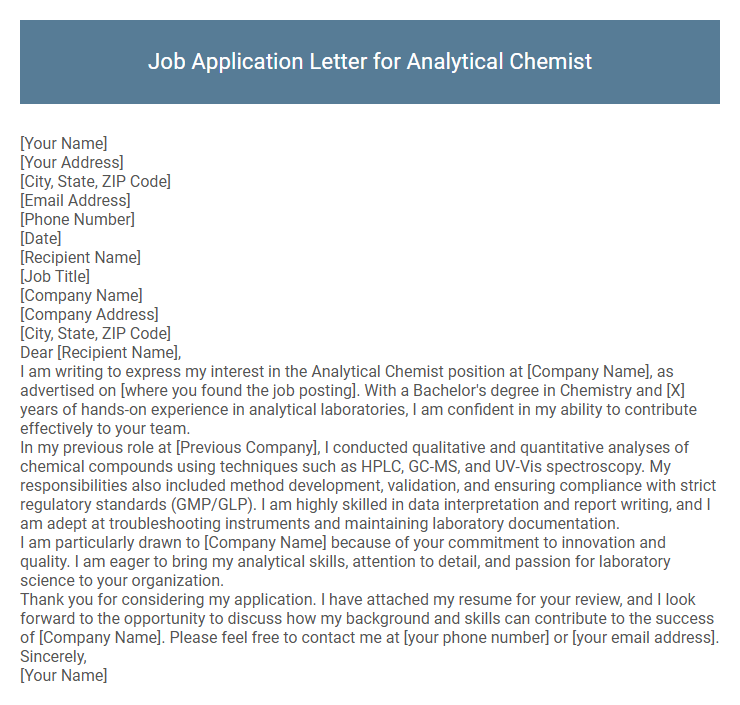 Job Application Letter for Analytical Chemist